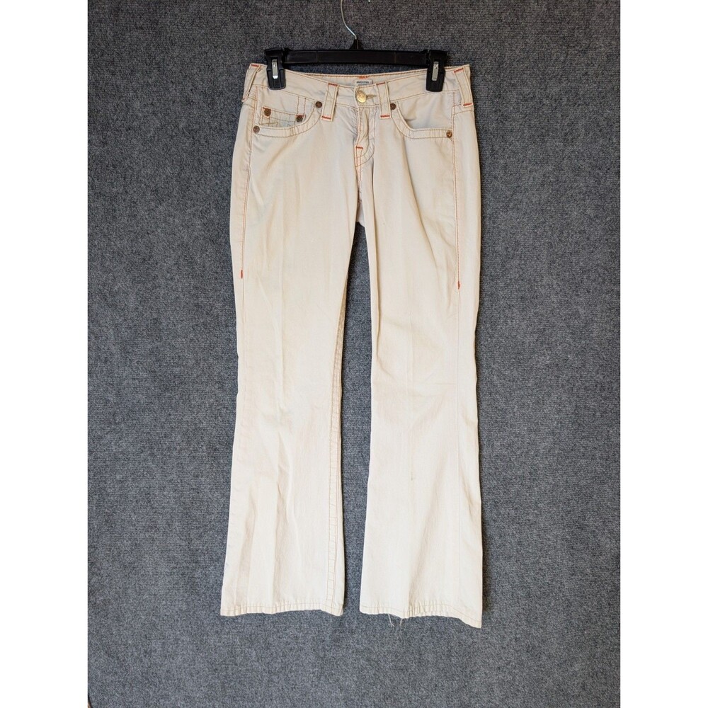 ​True Religion Bobby Jeans Womens 27 Off White Beige Orange Stitch Y2K Made USA